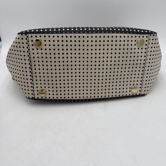 Fossil Sydney Black & White Polka Dot Tote Bag Vinyl Leather Straps Trim Zip top - Picture 8 of 10